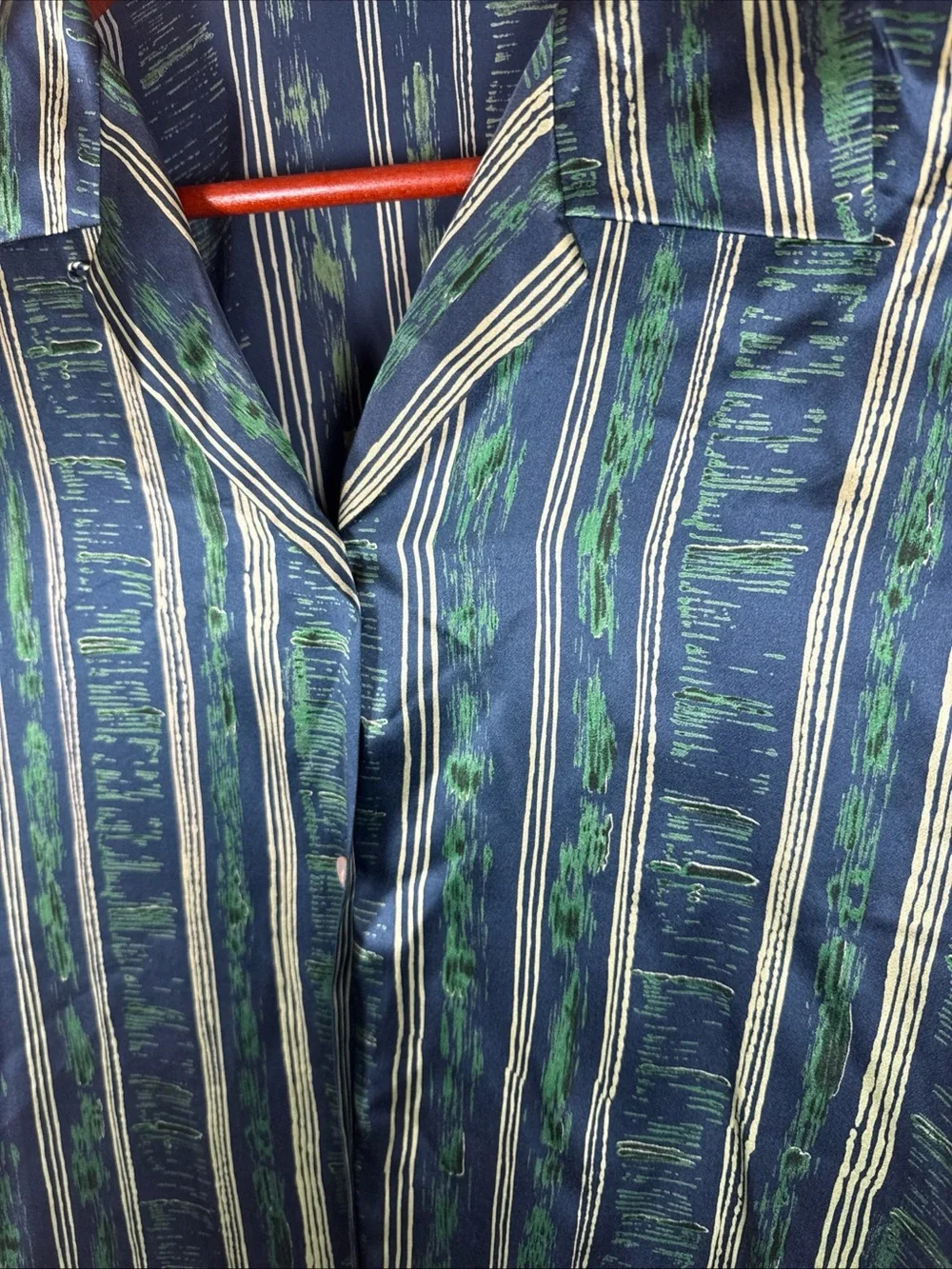Calvin Klein Silk Button Up Blouse Green Stripes Quiet Luxury Oversized Medium